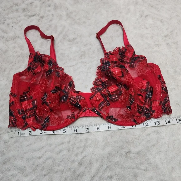 VICTORIA'S SECRET LUXE LINGERIE UNLINED FLORAL EMBROIDERED LOW CUT BRA Sz 36DDD - Picture 14 of 14